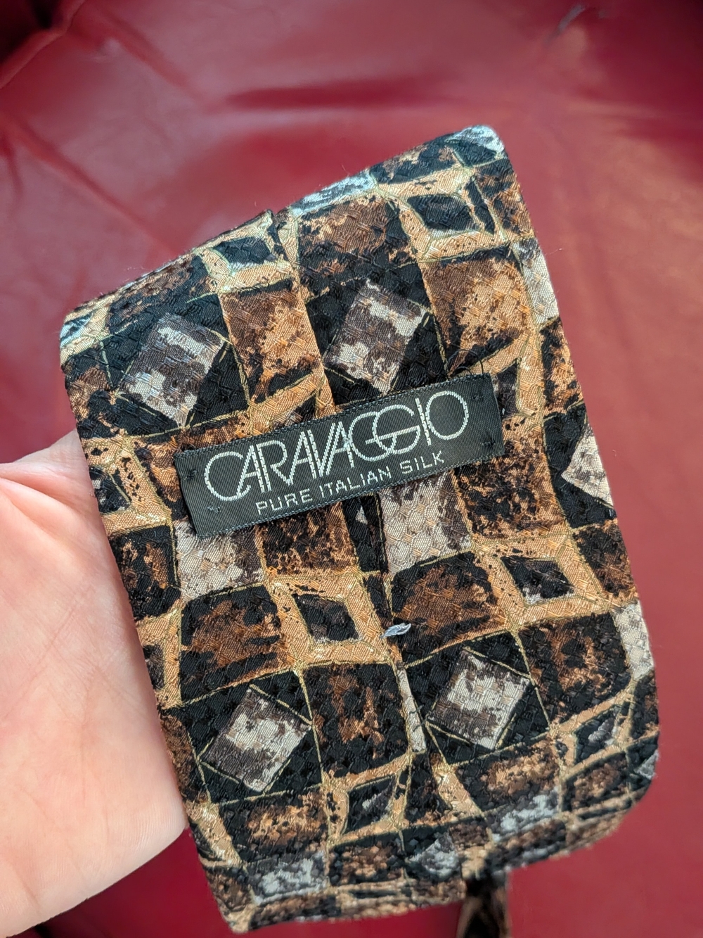 Caravaggio Pure Italian Silk Men's Necktie - Brown/Black Geometric